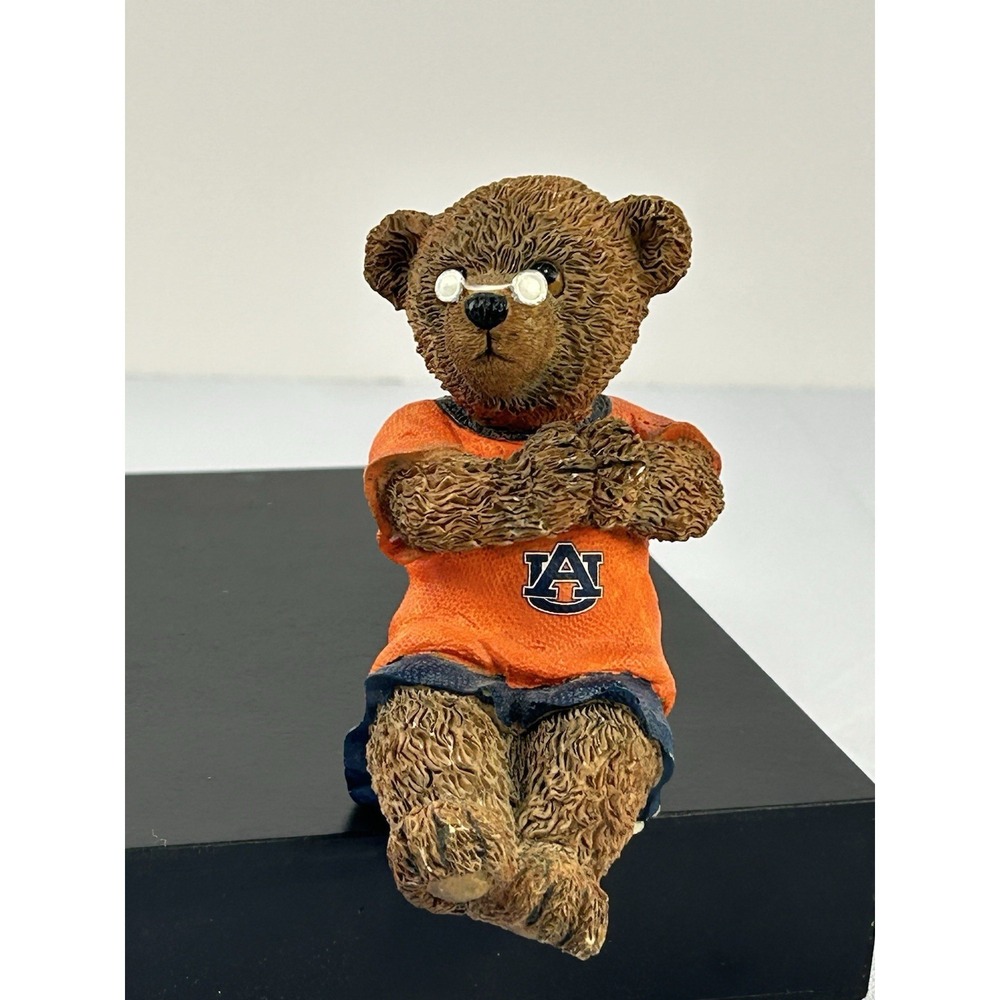 Auburn Tigers Bear Figurine Glasses Orange Shirt Resin Shelf Sitter Decor